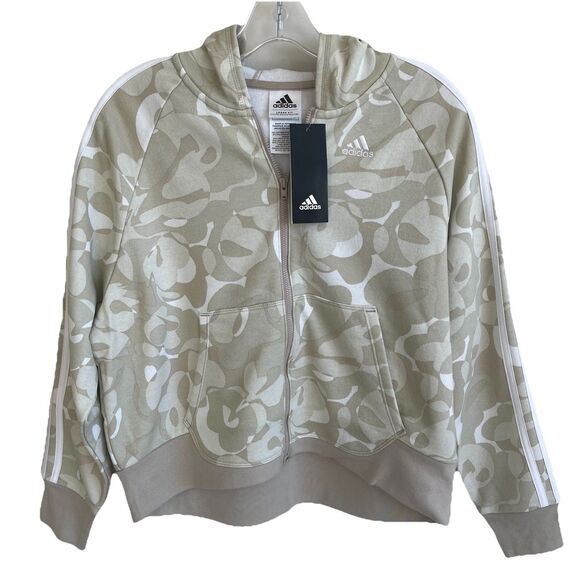 Adidas Girls Beige Camo Zip Up Hoodie Sweatshirt 3 Striped Size XL (16) - Picture 1 of 8
